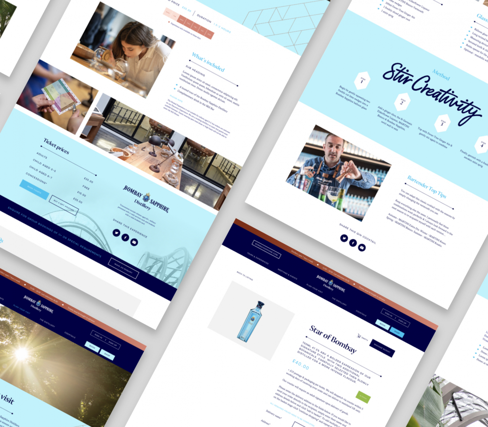 Bombay Sapphire Distillery webpage examples