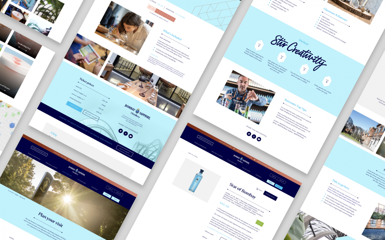 Bombay Sapphire Distillery webpage examples